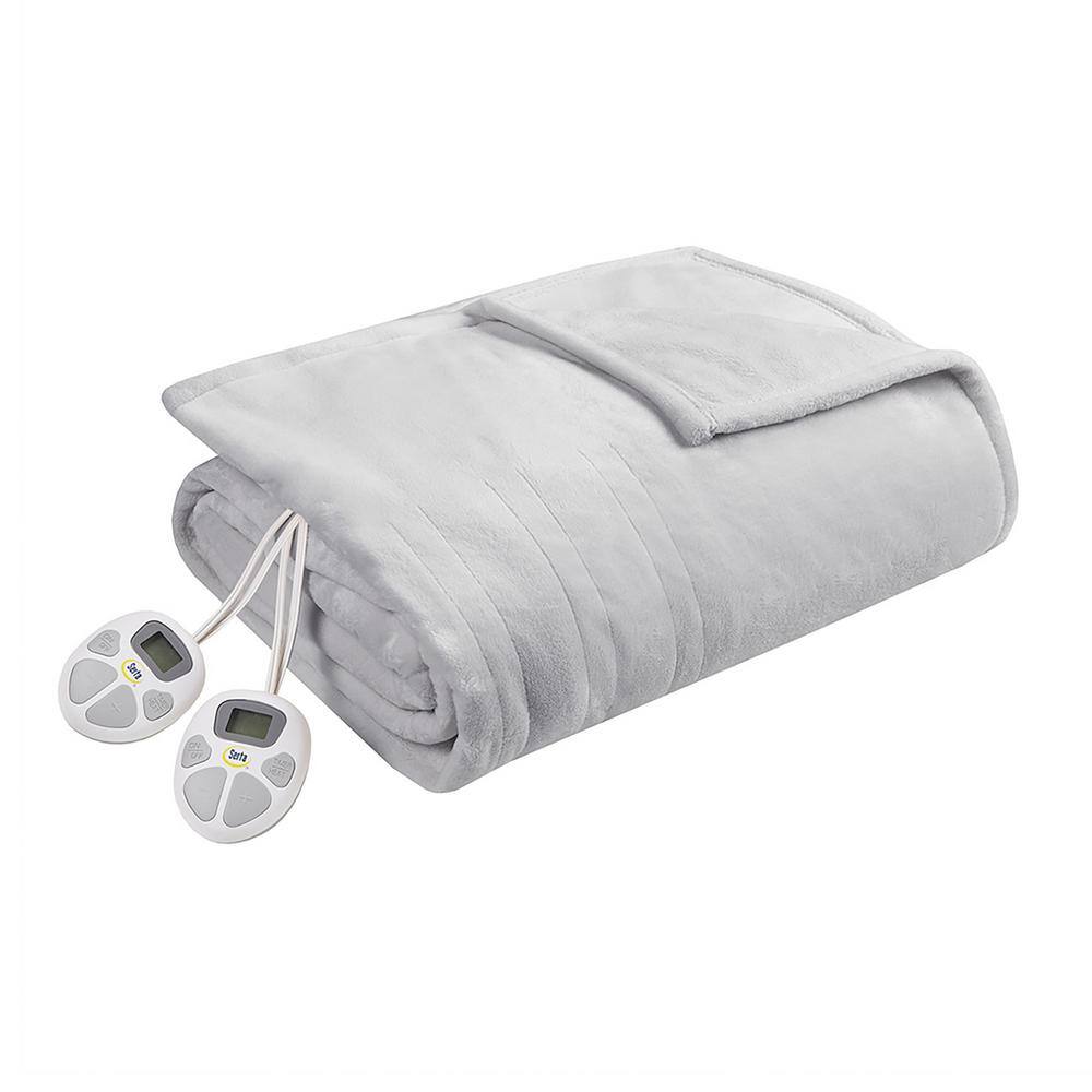 Full Light Grey Plush Heated Blanket with Controller