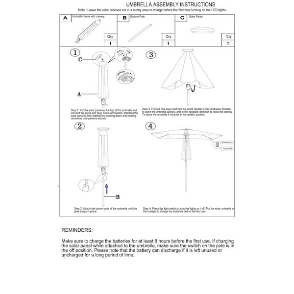 assembly manual10 hanging solar led umbrella patio sun 10 ft. x 6.5 ft. Rectangular Patio Umbrella Solar LED Lighted in Canopy  Blue Color W65638632