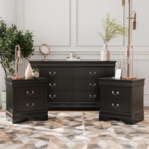 Burkhart Black 2 Drawer 21.63 in. W Set of 2 Nightstand and Dresser