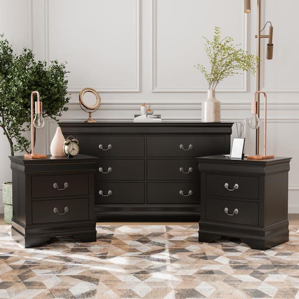 Furniture of America Burkhart Black 2 Drawer 21.63 in. W Set of 2 Nightstand and Dresser EC 7866BK 2NSD The Home Depot