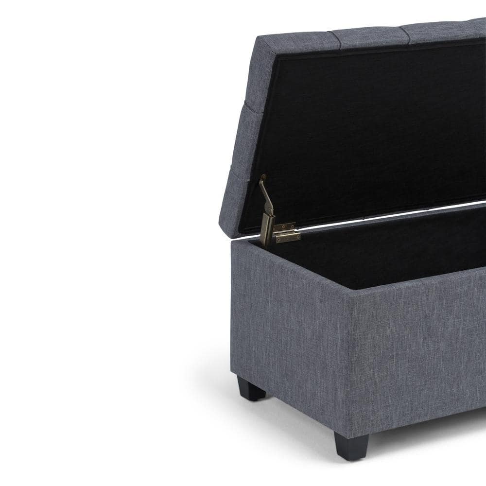 Slate Gray Tufted Wood Bench Ottoman with Interior Storage