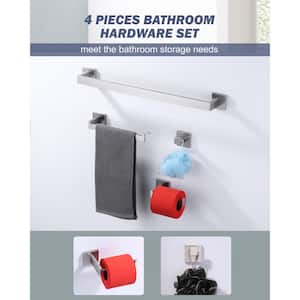 4-Piece Bath Hardware Set with Towel Bar Hand Towel Holder Toilet Paper Holder Towel Hook in Brushed Nickel