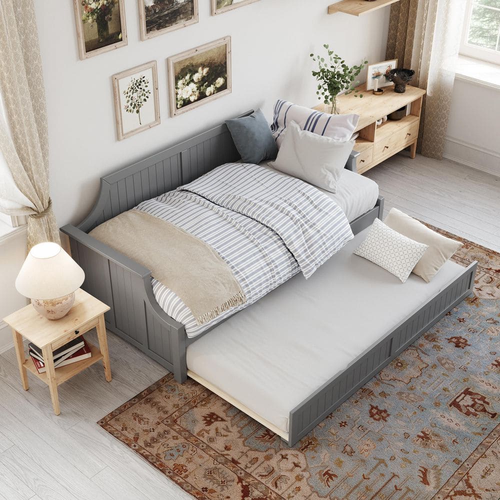 Cambridge Gray Twin Wood Daybed with Trundle and Storage