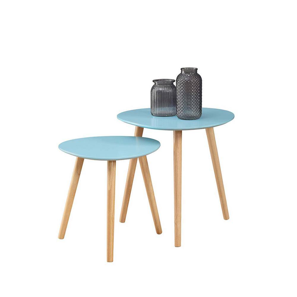 Sea Foam & Light Oak Mid-Century Nesting End Tables Set