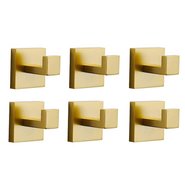WOWOW Stainless Steel Single J-Hook Robe/Towel Hook in Gold 6 Pack