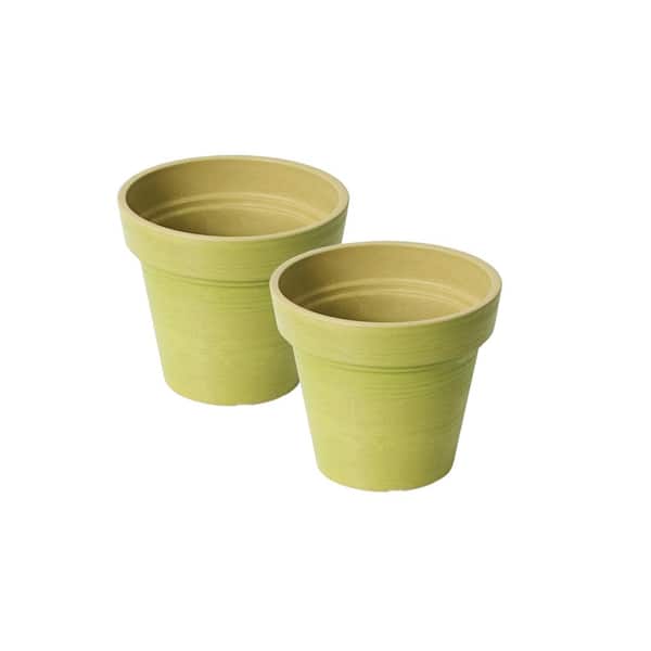 Algreen Valencia 6 in. Round Banded Spun Bright Green Polystone Planter (2-Pack)