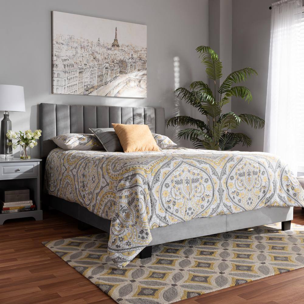 Clare Full Size Gray Velvet Upholstered Sleigh Bed with Tufted Headboard