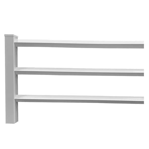 Unbranded 4 ft. x 8 ft. White Vinyl 3-Rail Diamond Fence Panel with 3 Rails, Post and Cap