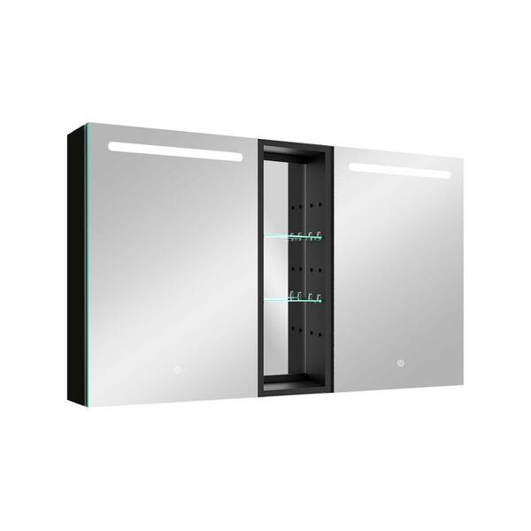 Unbranded 50 in. W x 30 in. H Rectangle Black Aluminum Recessed or Surface Mount Medicine Cabinet, Medicine Cabinet with Mirror