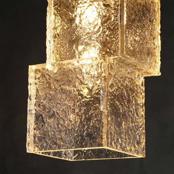 Modern Farmhouse 1-light Black Kitchen Island Pendant Light, Hanging Light with Cube Water-Rippled Acrylic Shade
