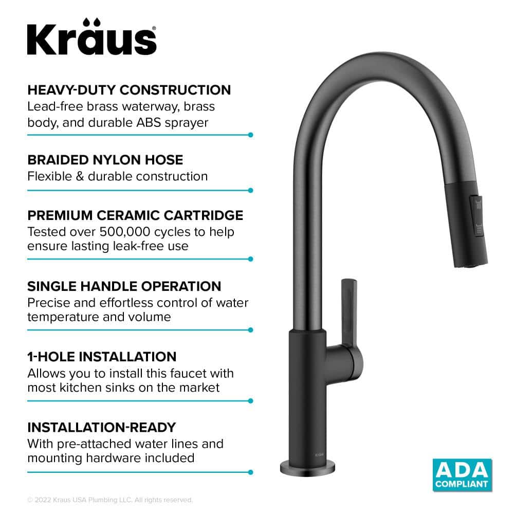 Matte Black Stainless Steel Pull-Down Kitchen Faucet with Spray