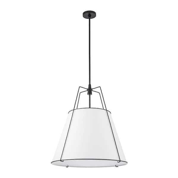 Haven 4-Light 23.6 in.W Matte Black Modern Farmhouse Drum Pendant Light with Fabric for Kitchen