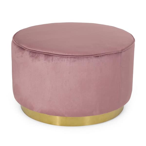 Noble House Krause Blush and Gunmetal Velvet Swivel Ottoman