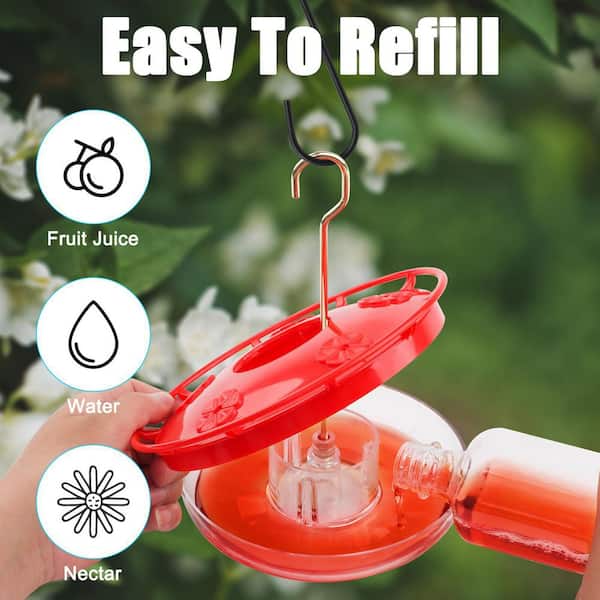 Red 16 oz. Hummingbird Feeders with 5 Ports Ant and Bee Proof Leak-Proof for Outdoor Garden Decor Gifts (2-Pack)