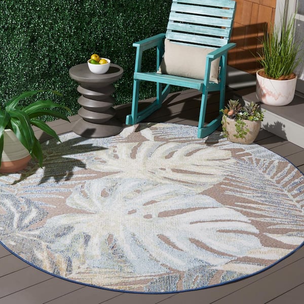 Sarasota Light Green/Brown 7 ft. x 7 ft. Floral Round Area Rug