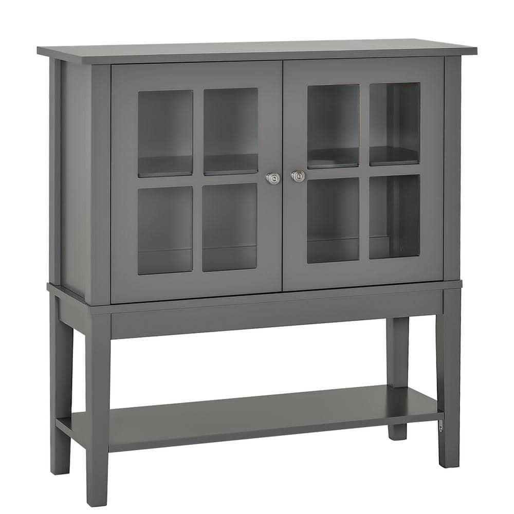 31.5 in. W x 11 in. D x 33 in. H Gray Linen Cabinet with 2 Glass Doors, Adj