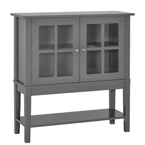 31.5 in. W x 11 in. D x 33 in. H Gray Linen Cabinet with 2 Glass Doors, Adjustable Inner Shelving and Bottom Shelf