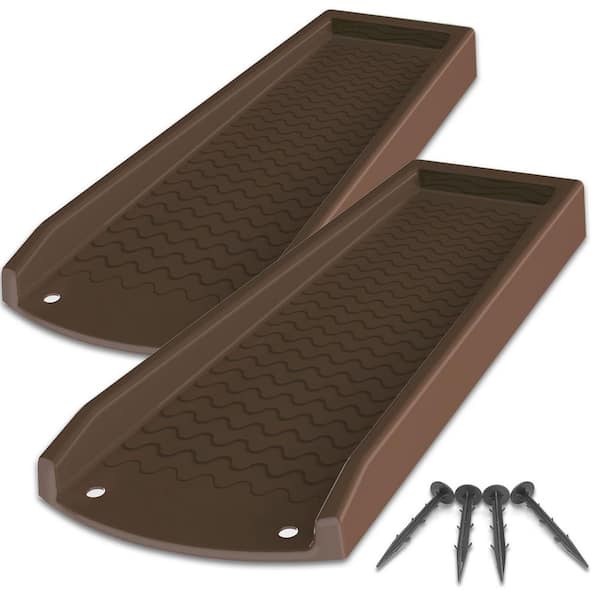 24 in. Brown Plastic Splash Block 2-Pack, Rain Gutter Downspout Extensions with Fixing Nails for House Protection
