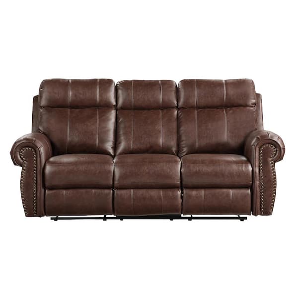 EVERGLADE HOME Stader 83 in. W Rolled Arm Microfiber Straight Power Double Reclining Sofa in Brown