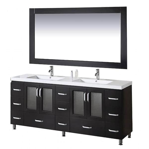 Design Element Stanton 72 in. W x 22 in. D Vanity and Mirror in Espresso with Acrylic Vanity Top in White