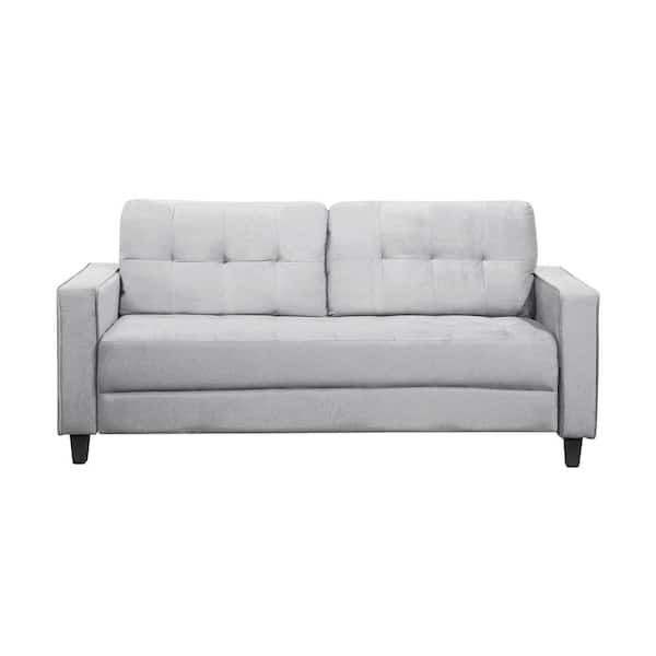 Spaco 76.38 in. Wide Light Grey Square Arms Velvet Straight Modern Comfortable Sofa 3-Seat Sofa in Gray