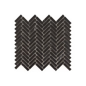 Midnight Herringbone Black 10 in. x 10.75 in. Polished Nero Marquina Marble Wall/Floor Mosaic Tile (0.746 sq. ft./Each)