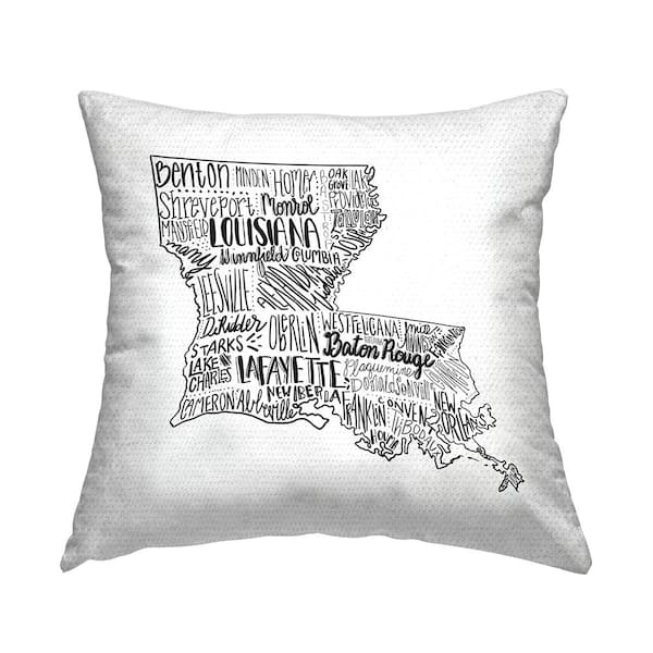 Stupell Industries Louisiana State Shape City Typography Map Black Square Outdoor Throw Pillow