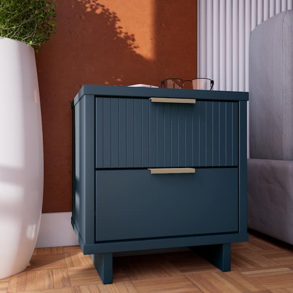 Manhattan Comfort Granville Midnight Blue 2-Drawer 18.11 in. W Nightstand