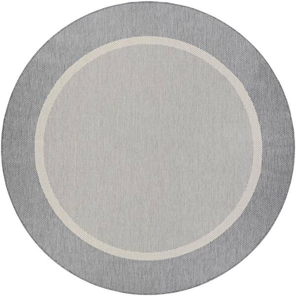 Recife Stria Texture Ivory-Silver 8 ft. x 8 ft. Flatwoven Solid Round Indoor/Outdoor Area Rug