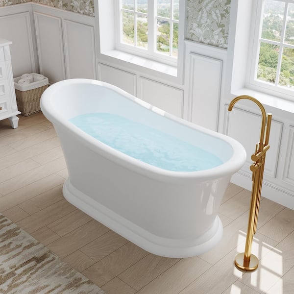 York 67 in. x 29 in. Acrylic Freestanding Soaking Bathtub with Drain and Slotted Overflow in Glossy White