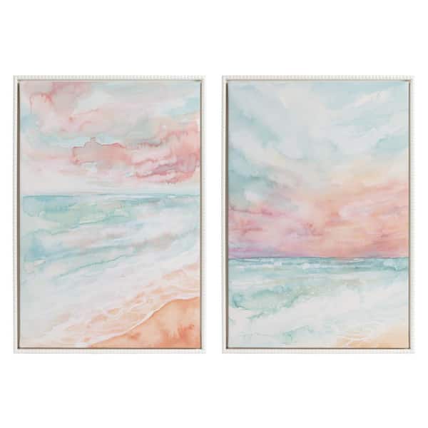 Kate and Laurel Sylvie Coastal Watercolor Framed Canvas Wall Art Set 2-Piece White 23.00 in. x 33.00 in.