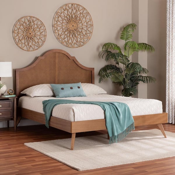 Baxton Studio Alecia Ash Walnut Brown Wood Frame Queen Platform