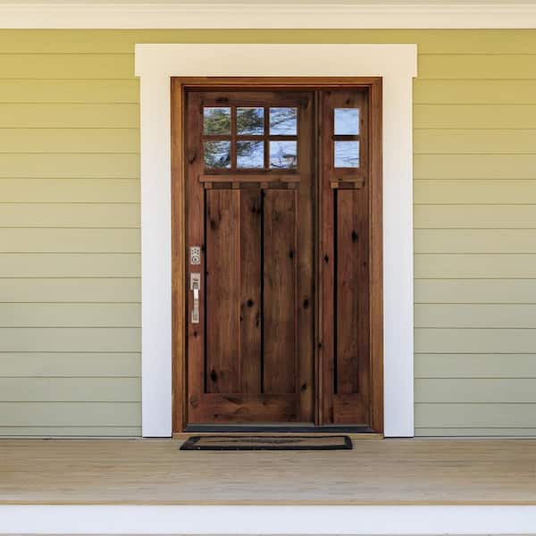 50 in. x 96 in. Craftsman Alder 2 Panel Right-Hand 6 Lite Clear Glass DS Red Mahogany Wood Prehung Front Door/Sidelite