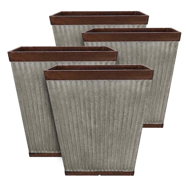 Southern Patio Square Rustic Resin Outdoor Box Flower Planter (4 Set)