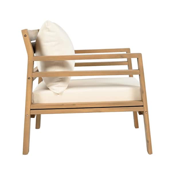 CHRISTOPHER KNIGHT HOME Arcs Outdoor Patio Lounge Chair with Beige Cushions, Acacia Wood, Light Teak