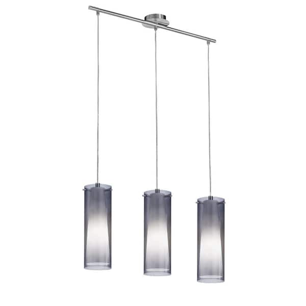 Eglo Pinto Nero 38.50 in. W x 47.75 in. H 3-Light Matte Nickel Pendant Light with Frosted Glass Shades
