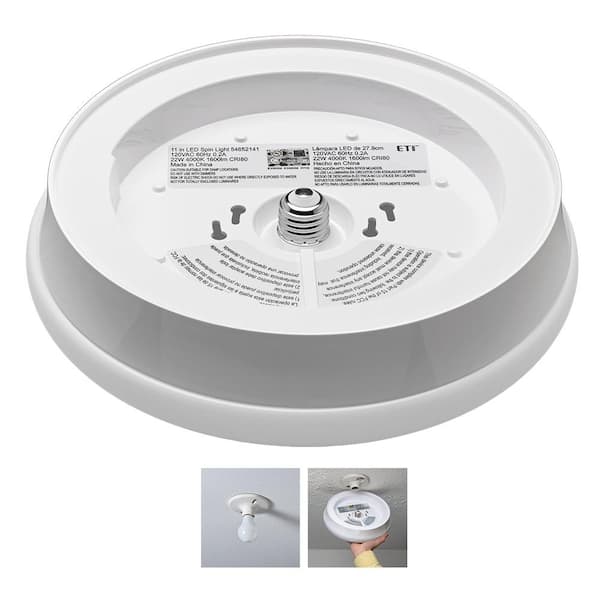 ETI LIGHTING Spin Light 11 in. Closet Light LED Flush Mount Light Fixture 1600 Lumens 22W Bright White 4000K E26 Base Or Hardwire