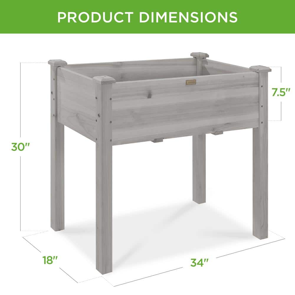 Gray Fir Wood Raised Garden Bed with Bed Liner, 34" x 18" x 30"