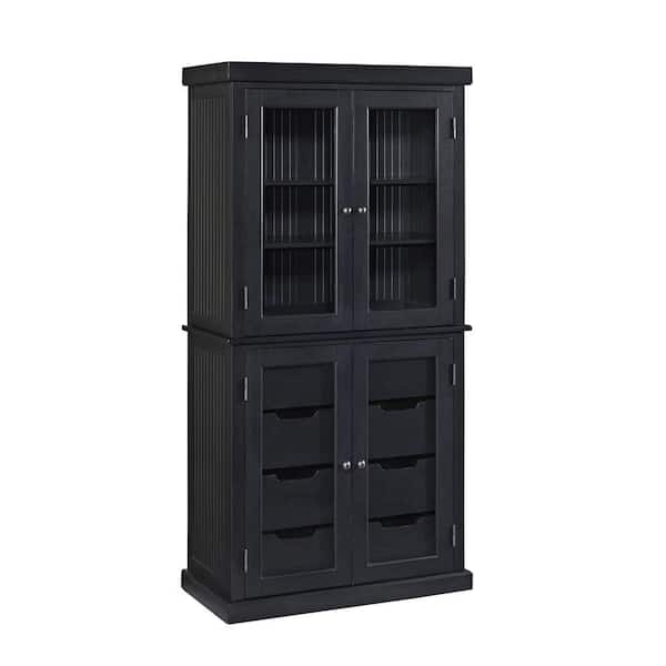 Home Styles Nantucket Hardwood China Pantry in Distressed Black