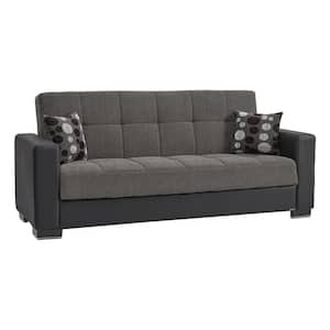 Basics Collection Convertible 87 in. Dark Gray/Black Chenille 3-Seater Twin Sleeper Sofa Bed with Storage