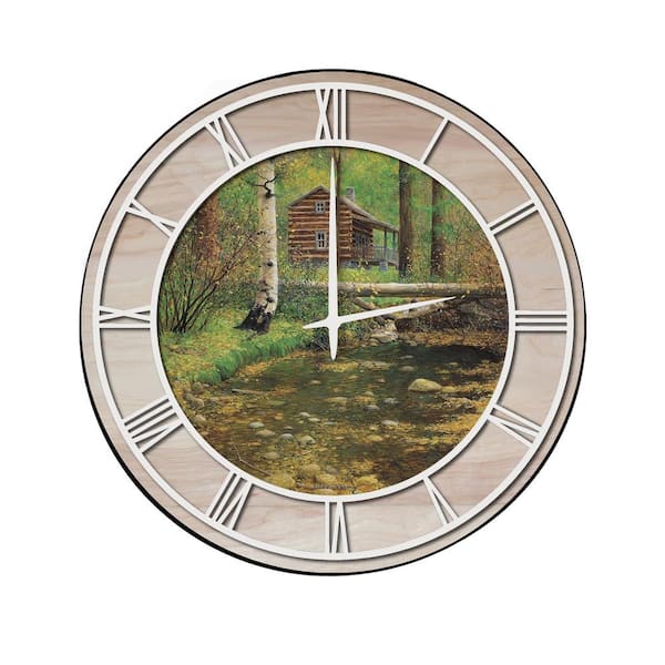 Unbranded "Autumn Hideaway" Woodgrain Accent and White Numbers Imaged Wall Clock