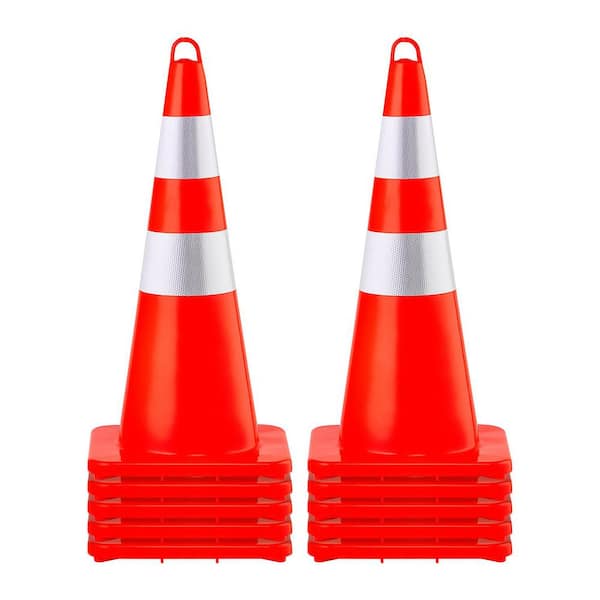 Safety Cones, 10 PCS 28 in. Traffic Cones, PVC Orange Construction Cones, 2 Reflective Collars Traffic Cones