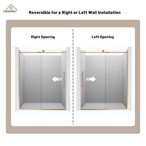 60 in. W x 76 in. H Sliding Frameless Shower Door in Brushed Gold Finish with Soft-closing and Tempered Clear Glass