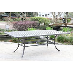 Patio Dark Lava Bronze Aluminum Table Rectangle Outdoor Dining Table 46 in. W x 86 in. L with Umbrella Hole