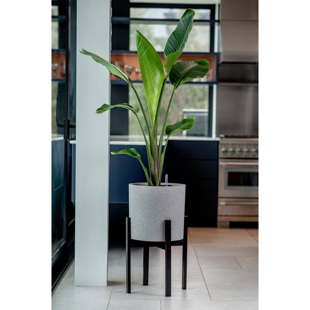Graphite Self-Watering Planter with Bamboo Stand, 14 Inch