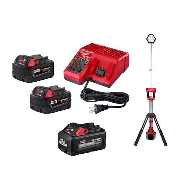 M18 18-Volt Lith-Ion Cordless Rocket Dual Power Tower Light w/ (3) Battery & Charger