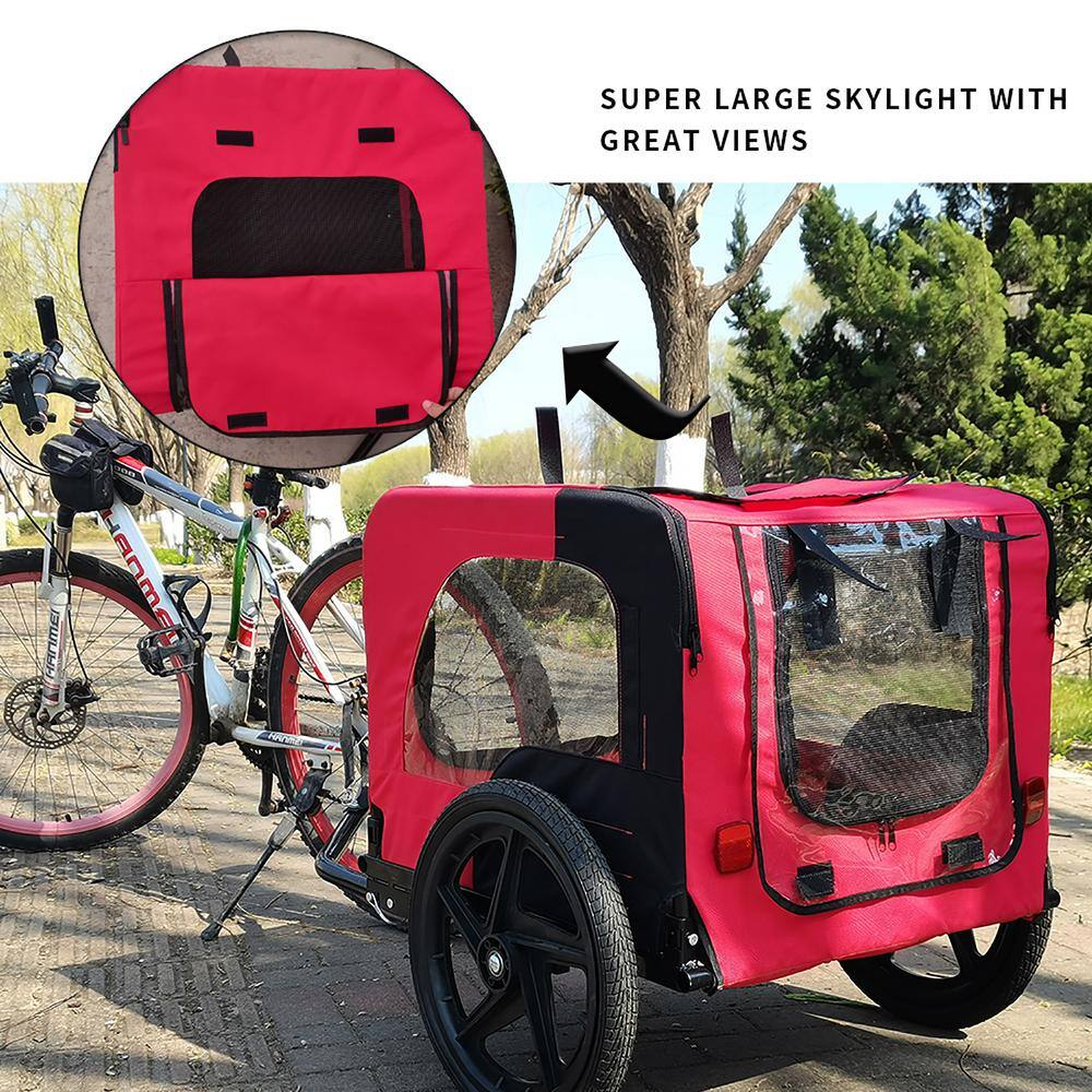 Red Foldable Bicycle Trailer for Small to Medium Pets with Reflectors