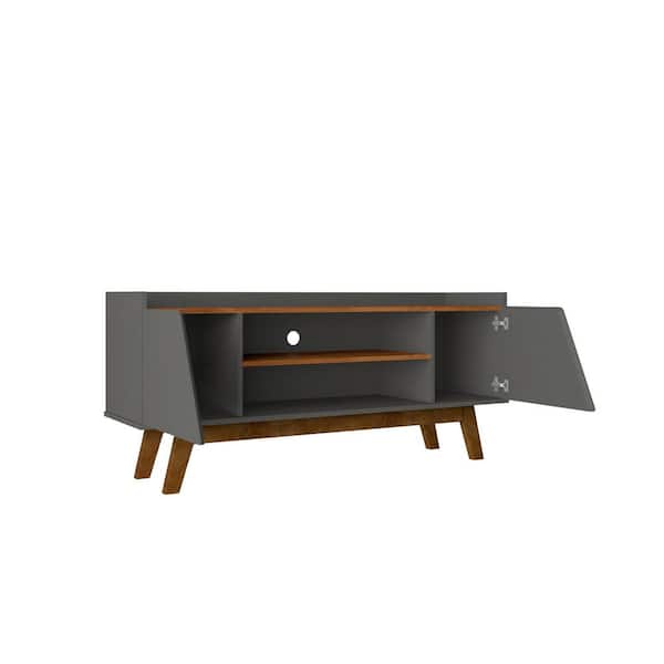 Manhattan Comfort Mid-Century Modern Marcus 62.99 TV Stand with Solid Wood Legs in Grey and Nature Manhattan Comfort Mid-Century Modern Marcus 62.99 TV Stand with Solid Wood Legs in Grey and Nature