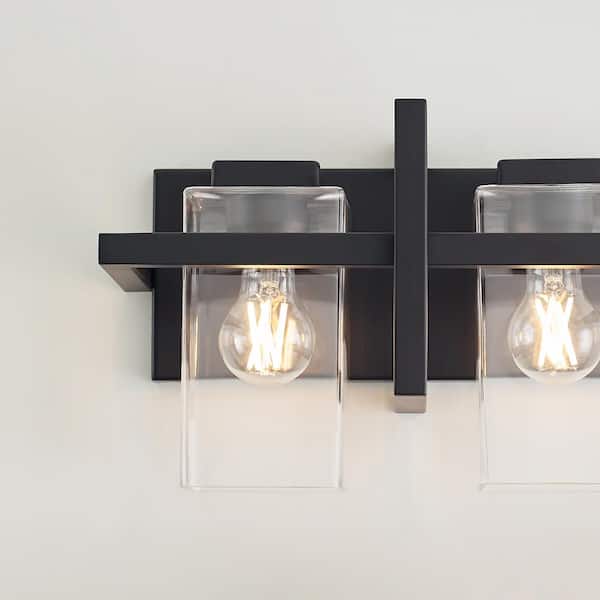 Generation Lighting - Mitte 15 in. 2-Light Matte Black Industrial Transitional Bathroom Vanity Light with Clear Glass Shade Panels