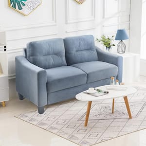 54.3 in. Blue Gray Velvet 2-Seater Loveseat with Rubber Wood Tapered Legs